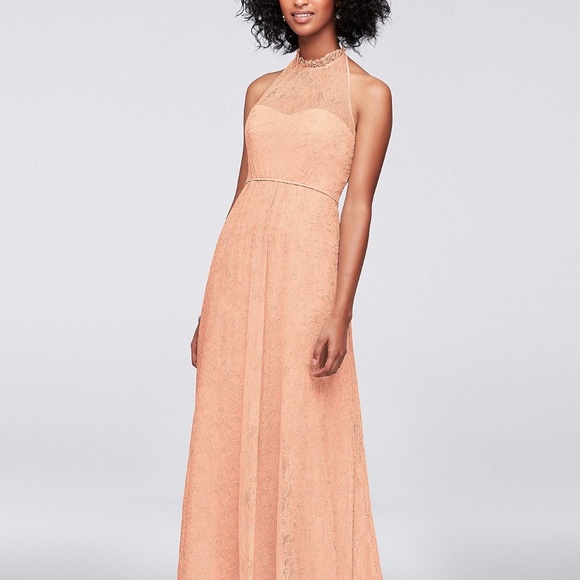 David's Bridal Dresses & Skirts - David’s Bridal Size 20 Allover Chantilly Lace A-Line Dress Peach Bellini EUC